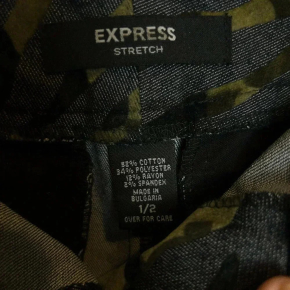 Express Women Green Camoflauge Mini Skirt Sz 1 2 Stretch Pockets Neutral Rock - Picture 8 of 10